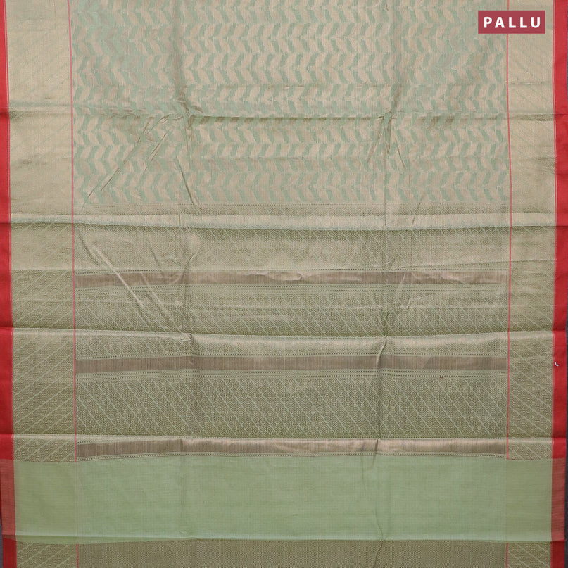 Banarasi kota saree pista green and maroon with allover zari weaves and zari woven border