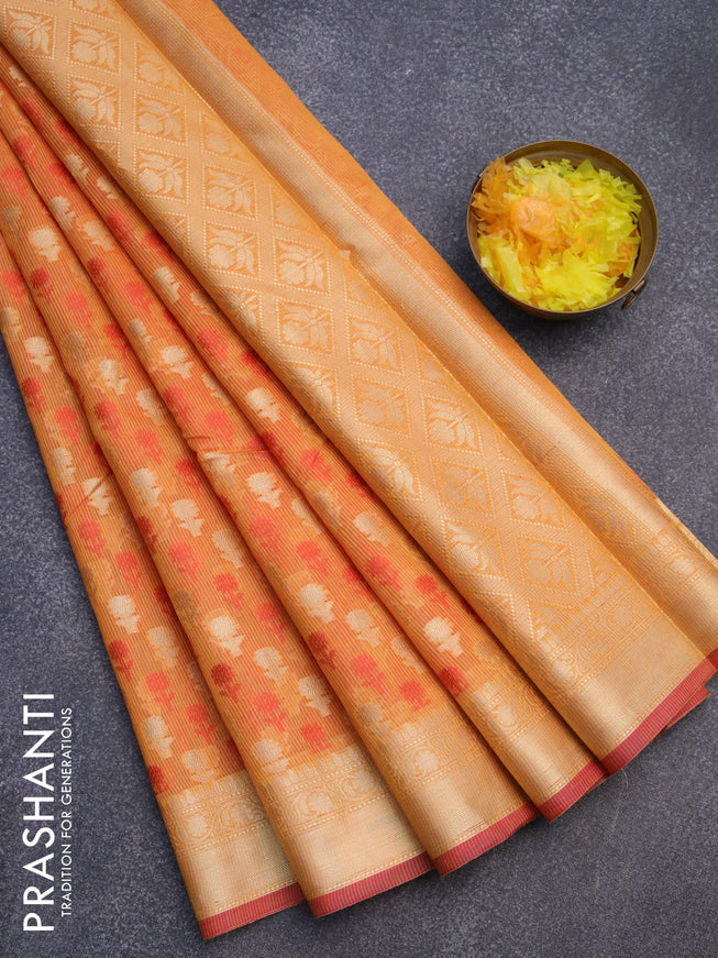 Banarasi kota saree orange and pink shade with allover thread & zari woven butta weaves and zari woven border