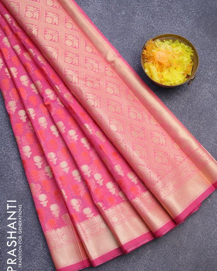 Banarasi kota saree pink with allover thread & zari woven butta weaves and zari woven border