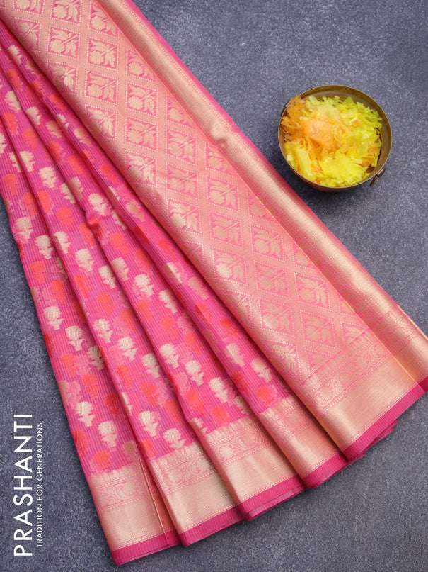 Banarasi kota saree pink with allover thread & zari woven butta weaves and zari woven border