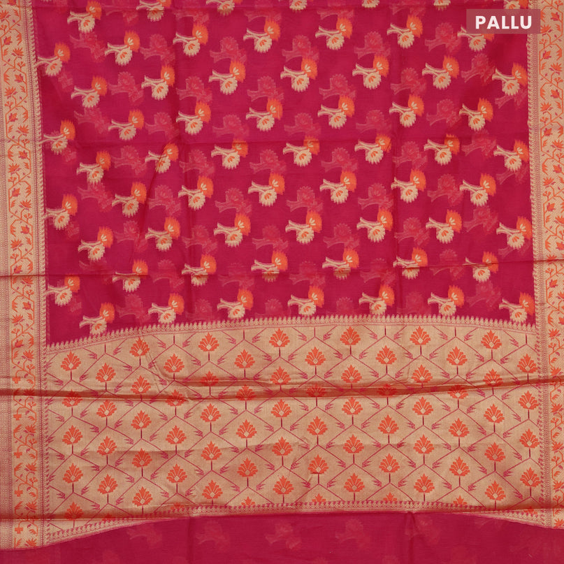 Banarasi kota saree pink with thread & zari woven floral buttas and zari woven border