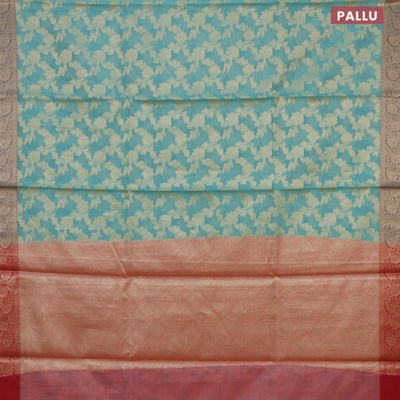 Banarasi kota saree teal blue and maroon with allover thread & zari weaves and woven border
