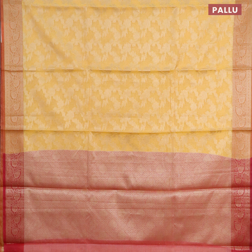 Banarasi kota saree yellow and pink with allover thread & zari weaves and woven border