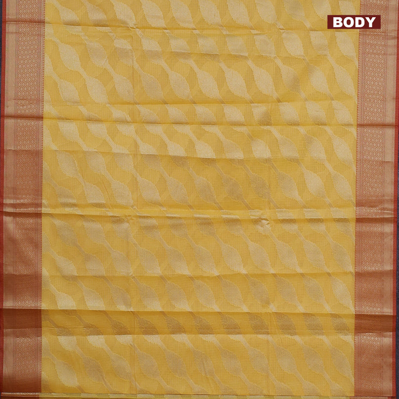 Banarasi kota saree yellow and pink with allover zari weaves and zari woven border