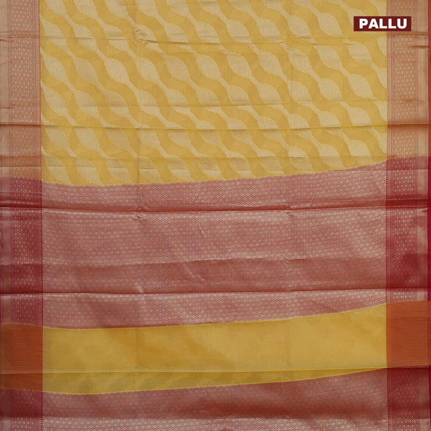 Banarasi kota saree yellow and pink with allover zari weaves and zari woven border