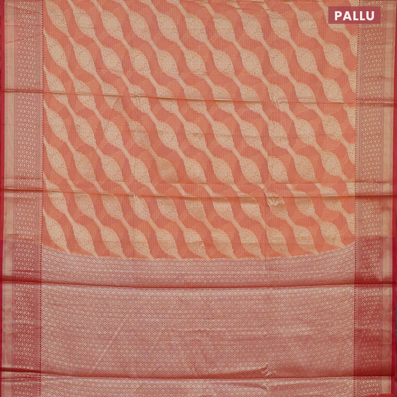 Banarasi kota saree peach orange and pink with allover zari weaves and zari woven border