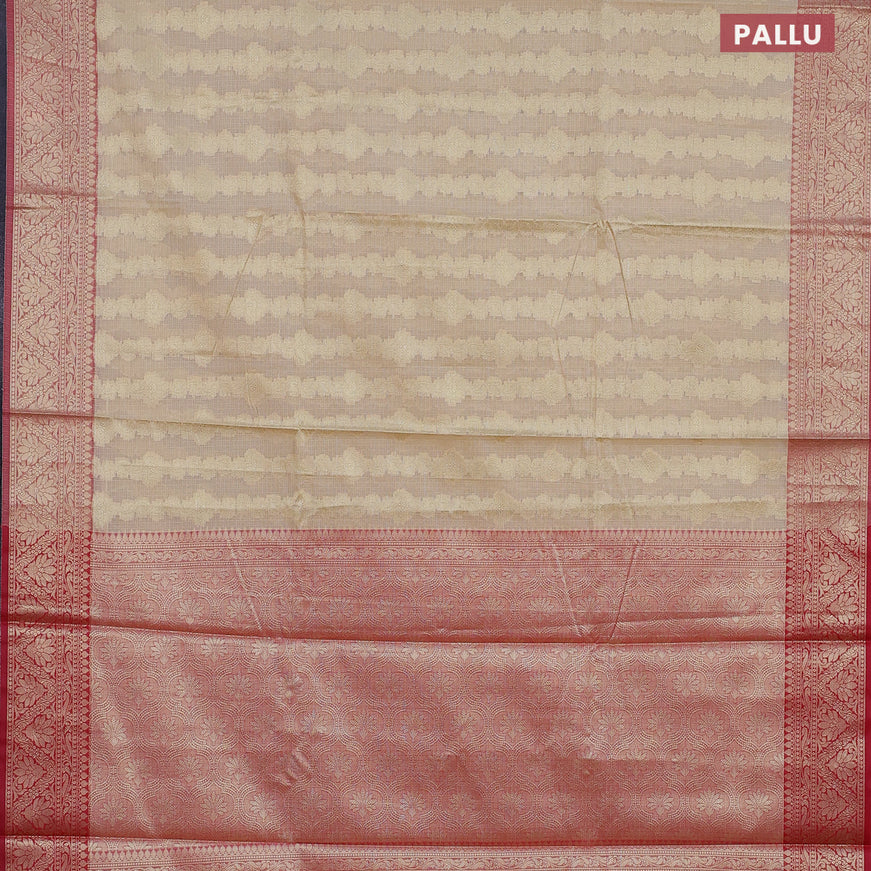 Banarasi kota saree cream and pink with allover zari weaves and zari woven border