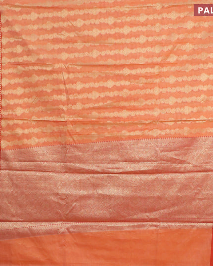 Banarasi kota saree peach orange and reddish pink with allover zari weaves and zari woven border