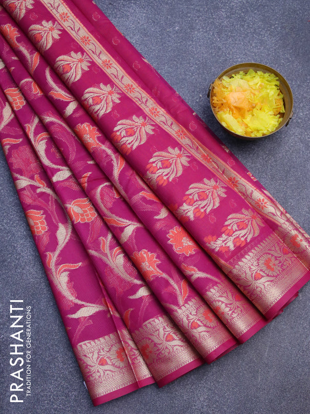 Banarasi kota saree purple with allover thread & zari woven floral weaves and zari woven border
