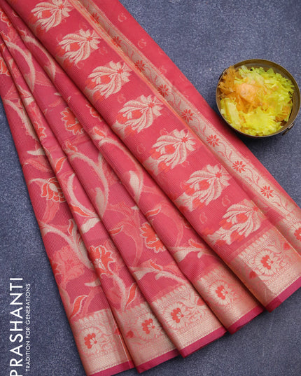 Banarasi kota saree pink shade with allover thread & zari woven floral weaves and zari woven border
