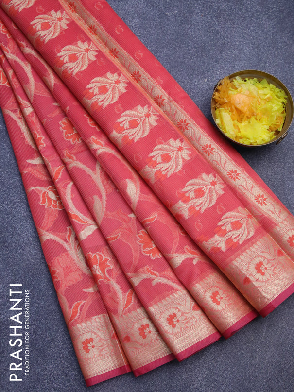 Banarasi kota saree pink shade with allover thread & zari woven floral weaves and zari woven border