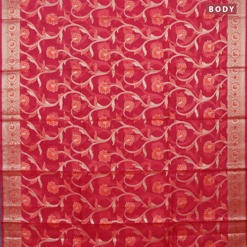 Banarasi kota saree dark pink with allover thread & zari woven floral weaves and zari woven border