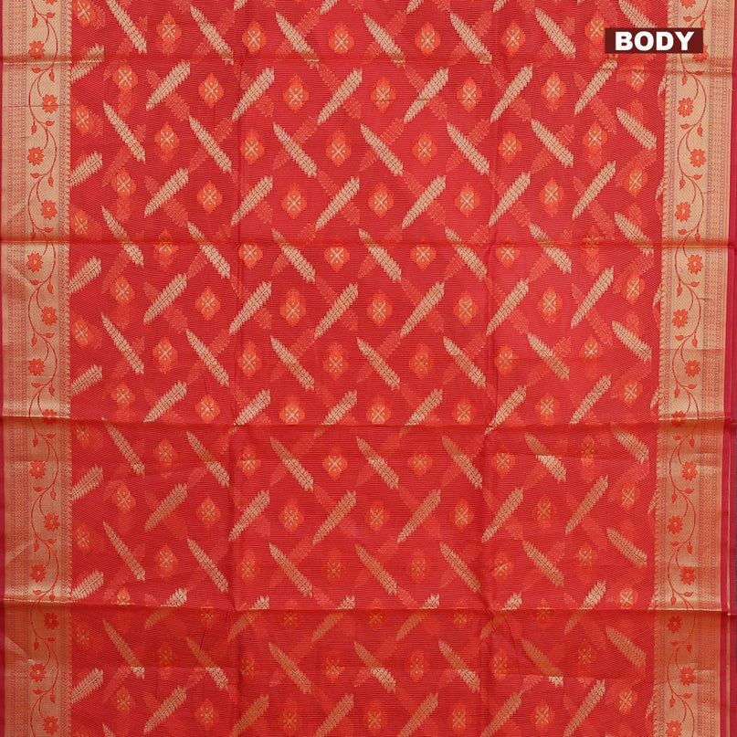 Banarasi kota saree red shade with thread & zari woven buttas and zari woven border