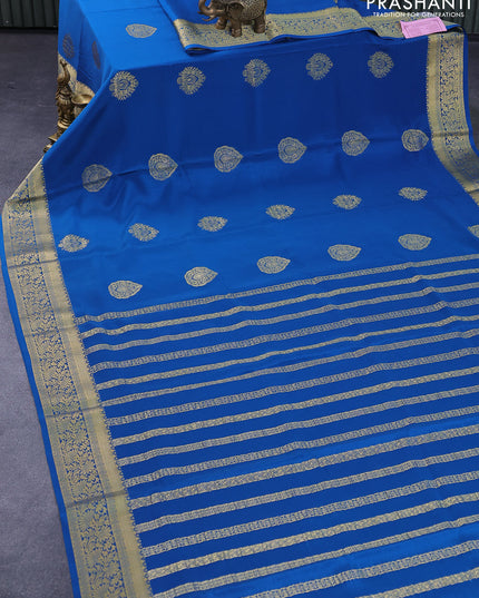 Pure mysore silk saree peacock blue with zari woven buttas and zari woven floral border