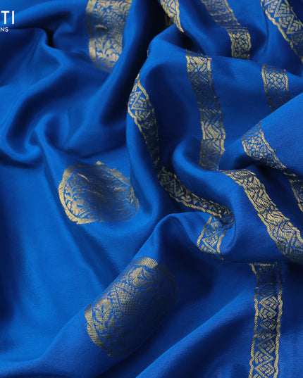 Pure mysore silk saree peacock blue with zari woven buttas and zari woven floral border