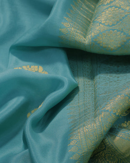 Pure mysore silk saree pastel shade of green with zari woven floral buttas and zari woven floral border