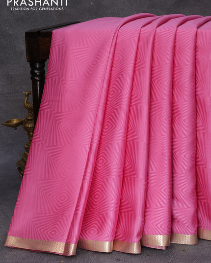 Pure mysore silk saree pink with allover self emboss and zari woven border