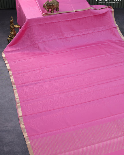 Pure mysore silk saree pink with allover self emboss and zari woven border