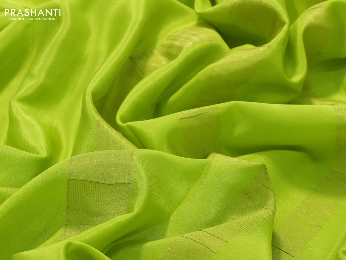 Pure mysore silk saree fluorescent green with plain body and zari woven border