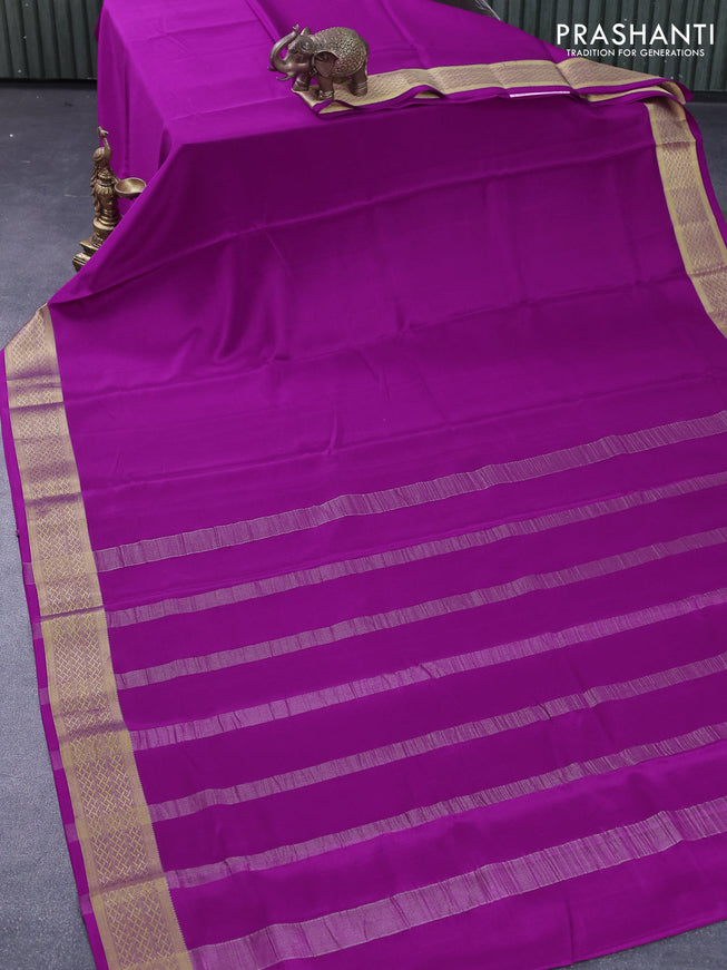 Pure mysore silk saree purple with plain body and zari woven border