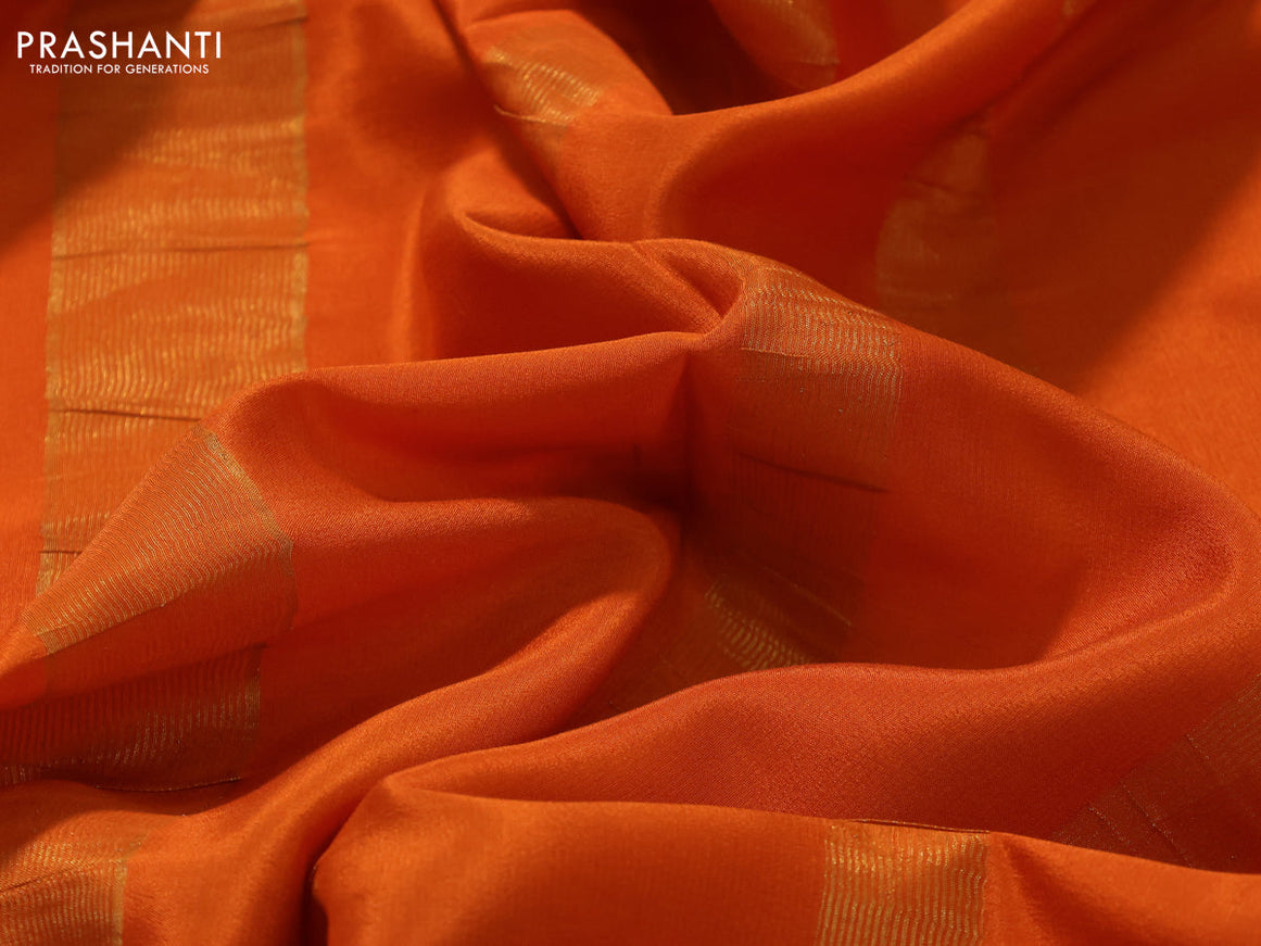 Pure mysore silk saree rustic orange with plain body and zari woven border