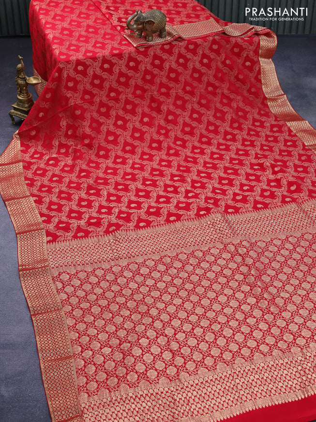 Pure mysore silk saree red with allover zari woven brocade weaves and zari woven border