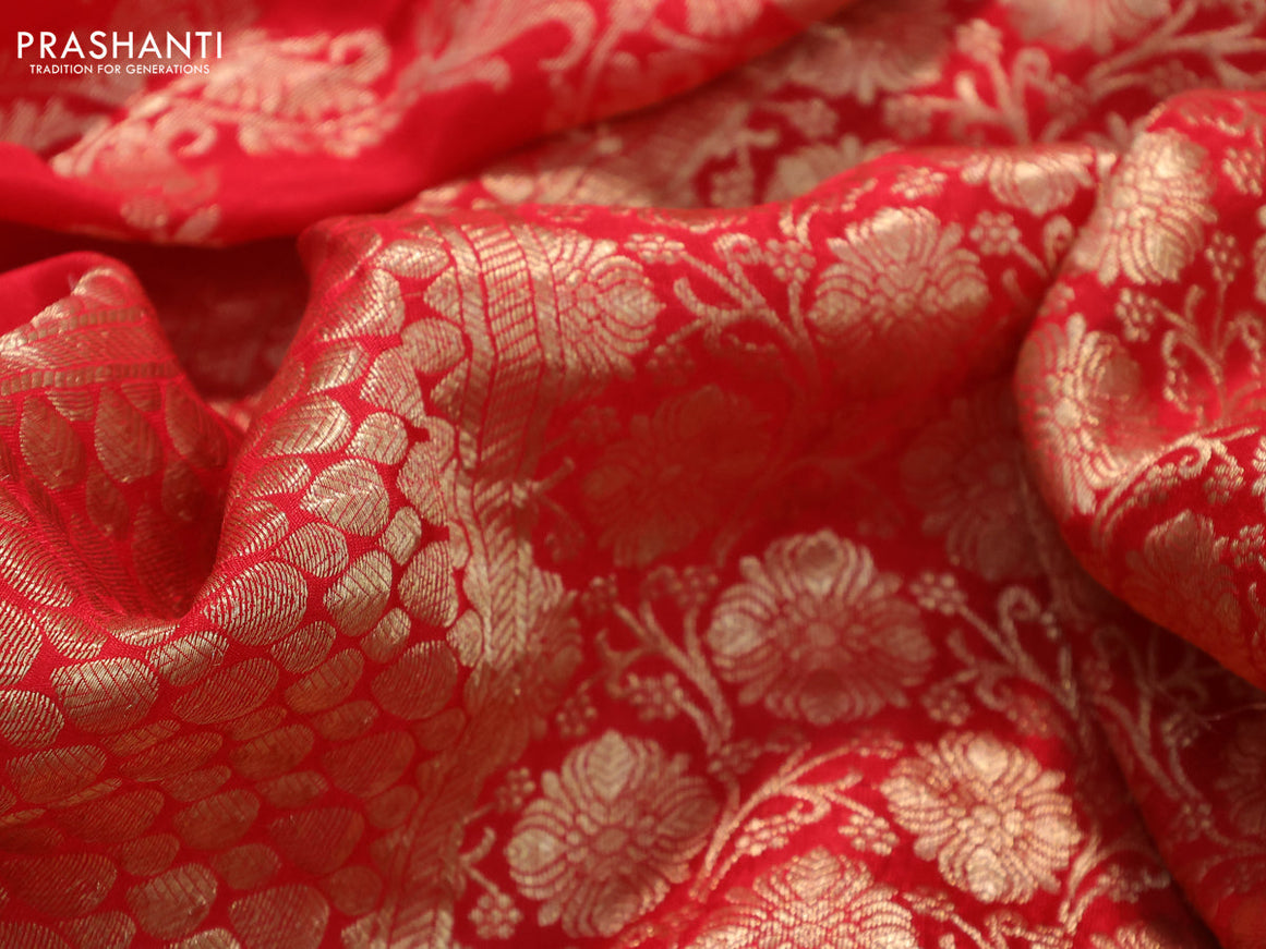 Pure mysore silk saree red with allover zari woven brocade weaves and zari woven border