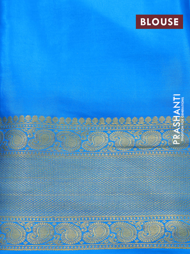 Pure mysore silk saree dark green and blue with allover zari checks & buttas and paisley zari woven border