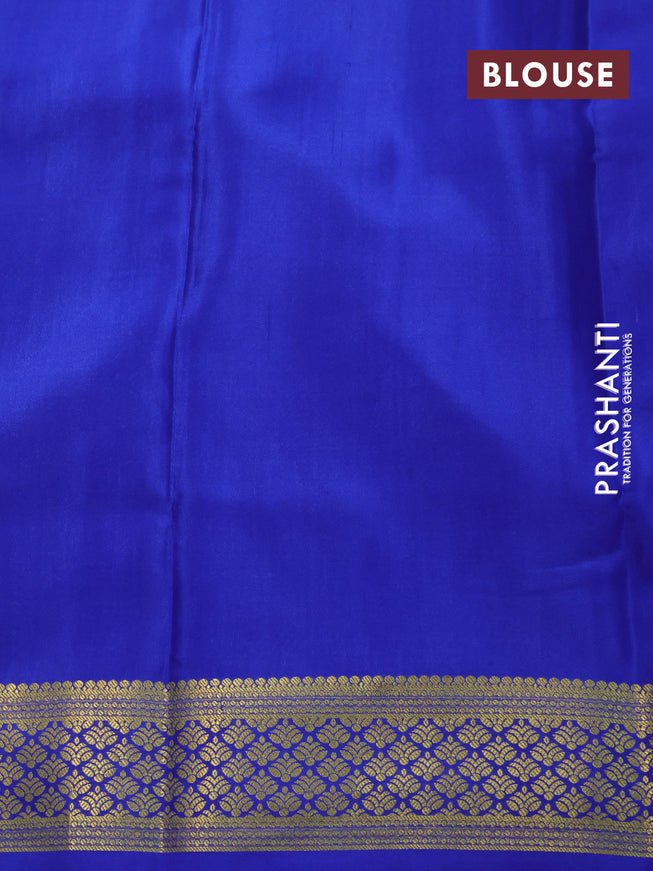 Pure mysore silk saree teal green shade and blue with allover zari weaves and zari woven border