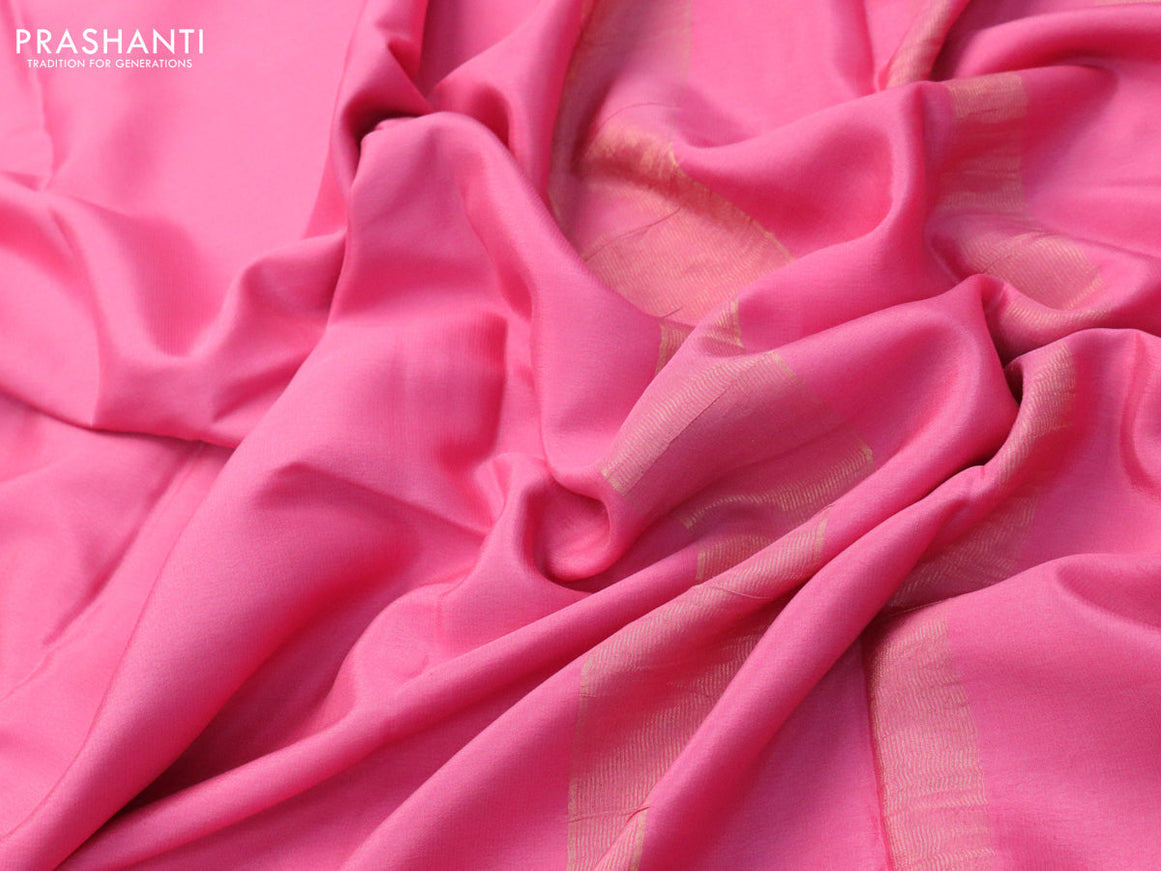 Pure mysore silk saree peach pink with plain body and zari woven border