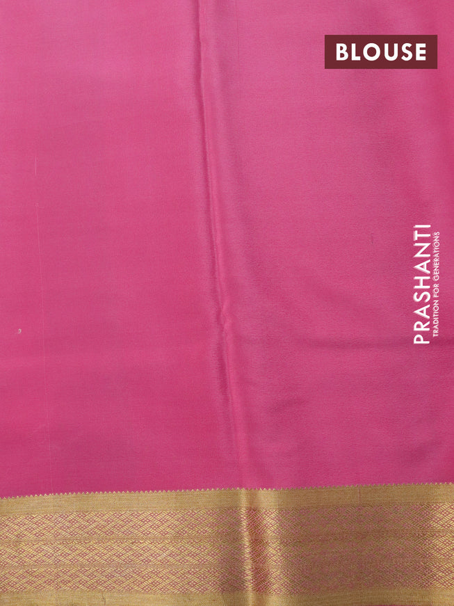 Pure mysore silk saree peach pink with plain body and zari woven border