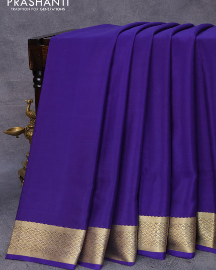 Pure mysore silk saree dark blue with plain body and zari woven border