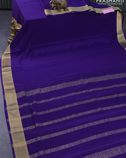 Pure mysore silk saree dark blue with plain body and zari woven border