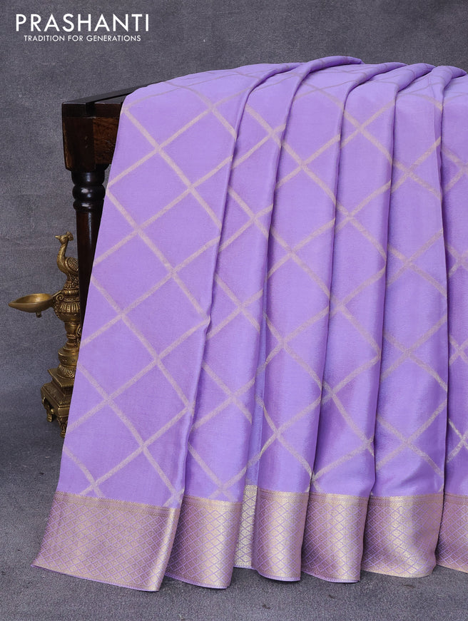 Pure mysore silk saree lavender with allover geometric zari weaves and zari woven border