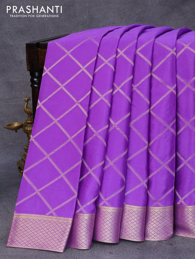 Pure mysore silk saree violet shade with allover geometric zari weaves and zari woven border