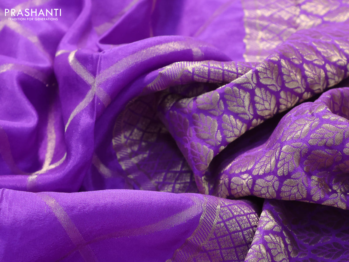 Pure mysore silk saree violet shade with allover geometric zari weaves and zari woven border