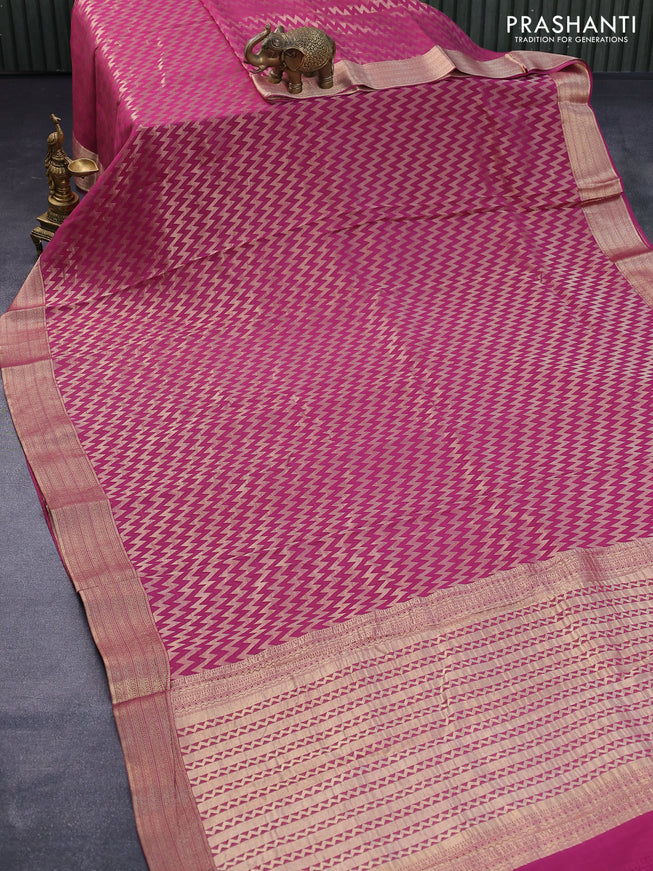 Pure mysore silk saree magenta pink shade with allover zig zag zari weaves and zari woven border