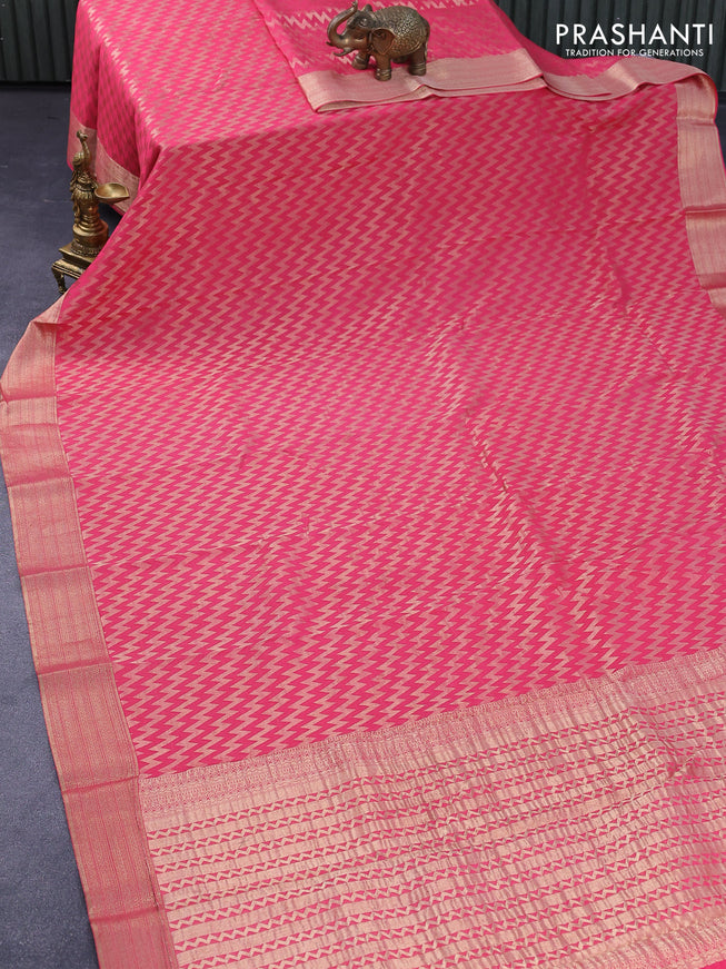 Pure mysore silk saree pink with allover zig zag zari weaves and zari woven border
