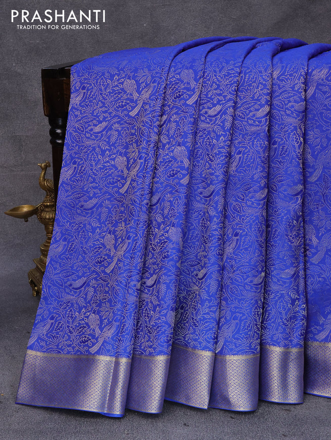 Pure mysore silk saree blue with allover zari woven brocade weaves and zari woven border