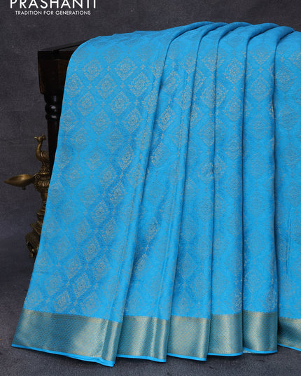 Pure mysore silk saree light blue with allover zari woven brocade weaves and zari woven border