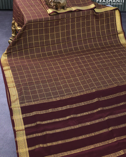 Pure mysore silk saree coffee brown with allover zari checked pattern and zari woven border