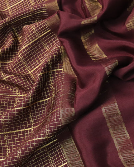 Pure mysore silk saree coffee brown with allover zari checked pattern and zari woven border