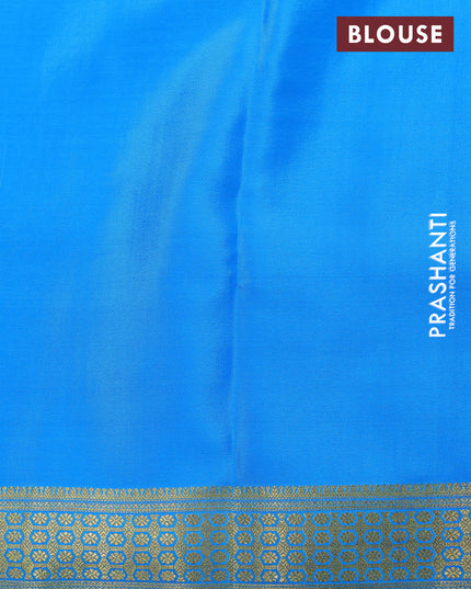 Pure mysore silk saree dark pink and cs blue with allover zari checked pattern and zari woven border