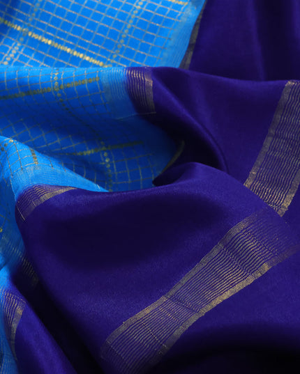 Pure mysore silk saree cs blue and dark blue with allover zari checked pattern and zari woven border