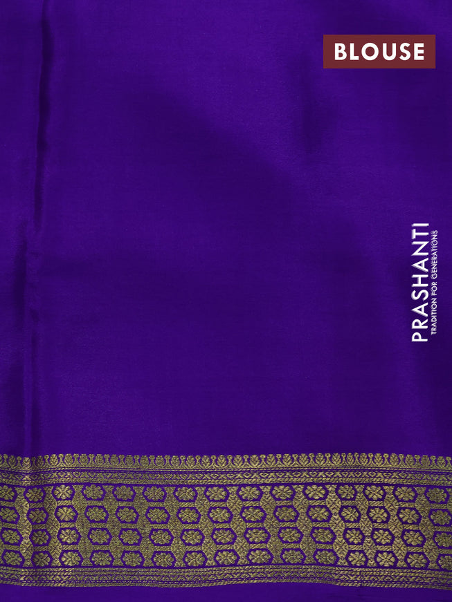 Pure mysore silk saree teal green shade and violet with allover zari checked pattern and zari woven border