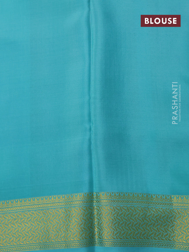 Pure mysore silk saree blue and teal blue with allover zari woven geometric weaves and zari woven border