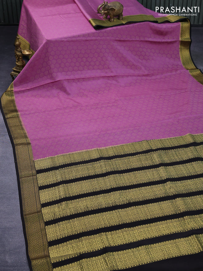 Pure mysore silk saree mild purple and black with allover zari woven geometric weaves and zari woven border