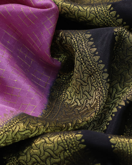 Pure mysore silk saree mild purple and black with allover zari woven geometric weaves and zari woven border