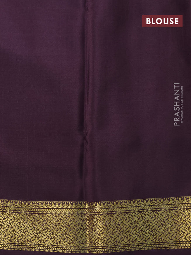 Pure mysore silk saree pastel peach and coffee brown with allover zari woven geometric weaves and zari woven border
