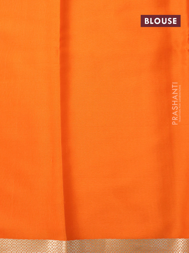 Pure mysore silk saree orange with allover self emboss and zari woven border
